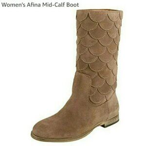 Lucky Brand Afina Womens Tan Suede Fish Scale Pull On Winter Boots size 8